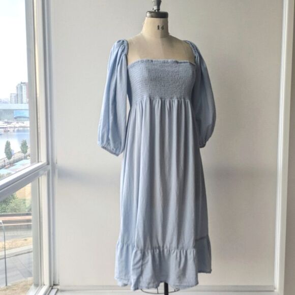 Accessorize London - Cotton/Linen Balloon Sleeve Powder Blue Dress - Picture 5 of 9